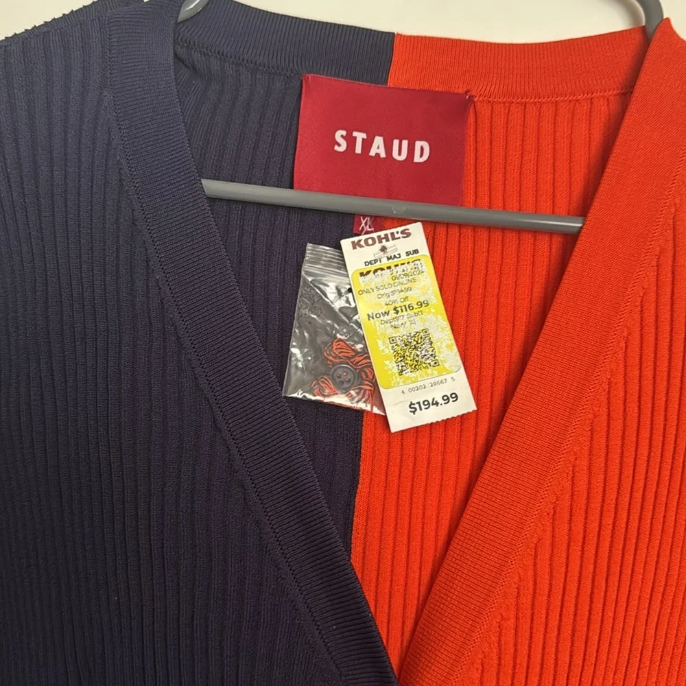Women's STAUD Navy/Orange Chicago Bears Shoko Knit Button-Up Sweater Dress XL - Picture 4 of 5